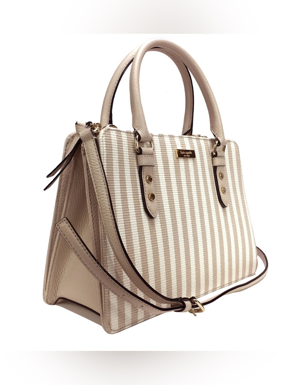 Kate Spade Cream Striped Satchel - Picture 2 of 5